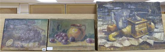 Three Continental oils on canvas, Still lifes largest 46 x 65cm all unframed